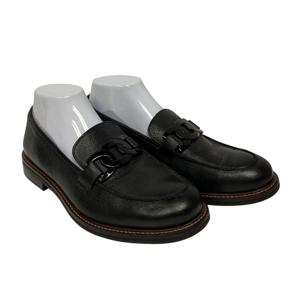 ARA Kyle II Women's Leather Loafers Black Slip On Shoes Buckle Detail Size 6